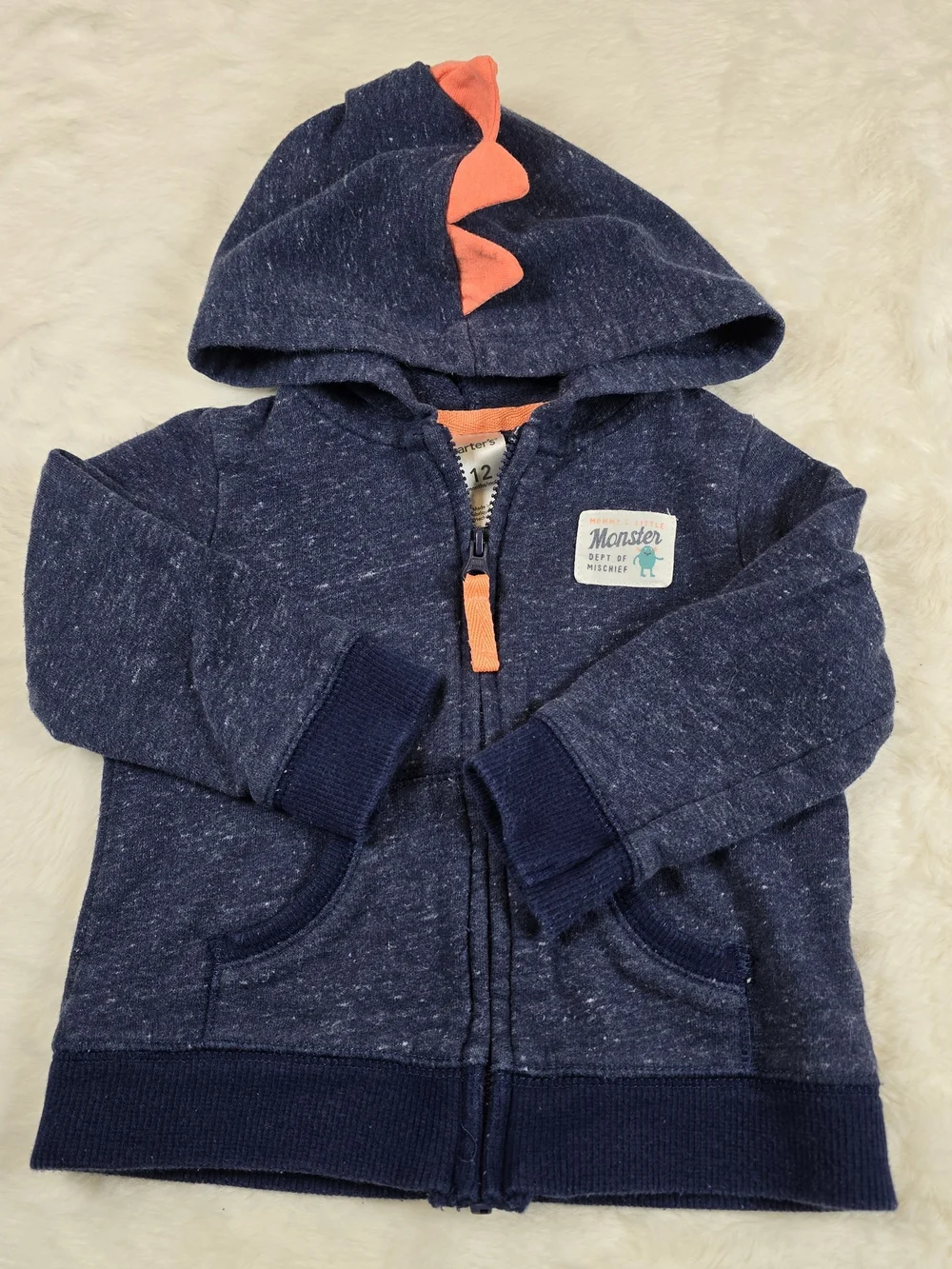 Carter's Navy Hoodie with Orange Dino Spikes - Kids Sweatshirt